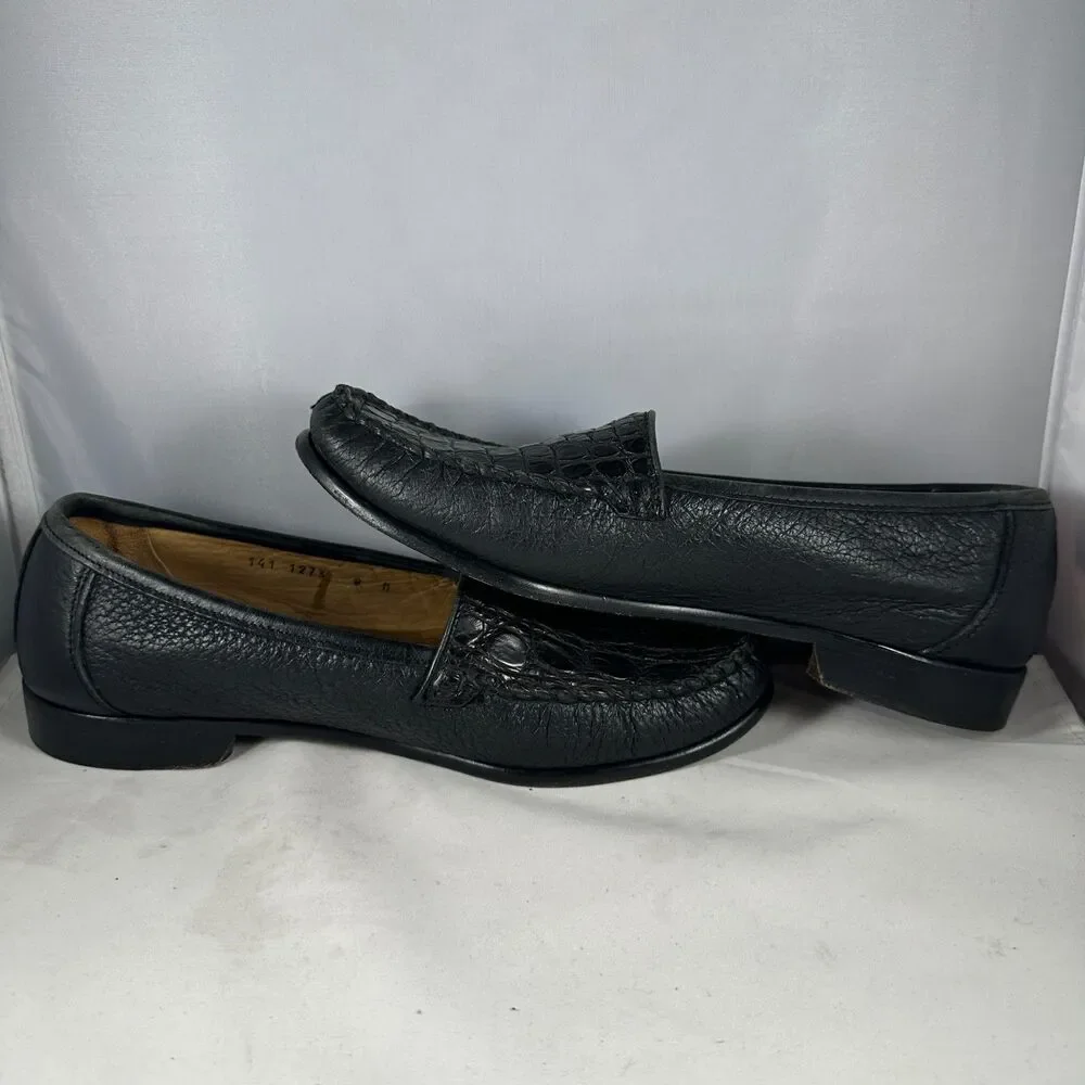 Zelli Mens Size 8M Loafers Shoes Black Genuine Crocodile Italy Hand Crafted